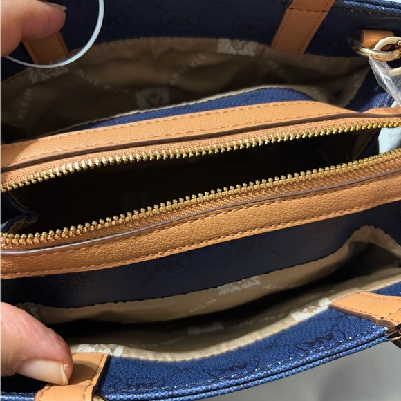 Anne Klein Navy and Tan Satchel - Picture 8 of 14